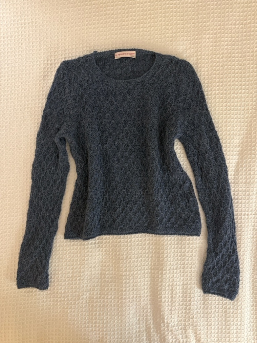 El Pequeno Colibri Cozy Fuzzy Textured Crewneck Mohair Sweater - Dusty Blue S/M